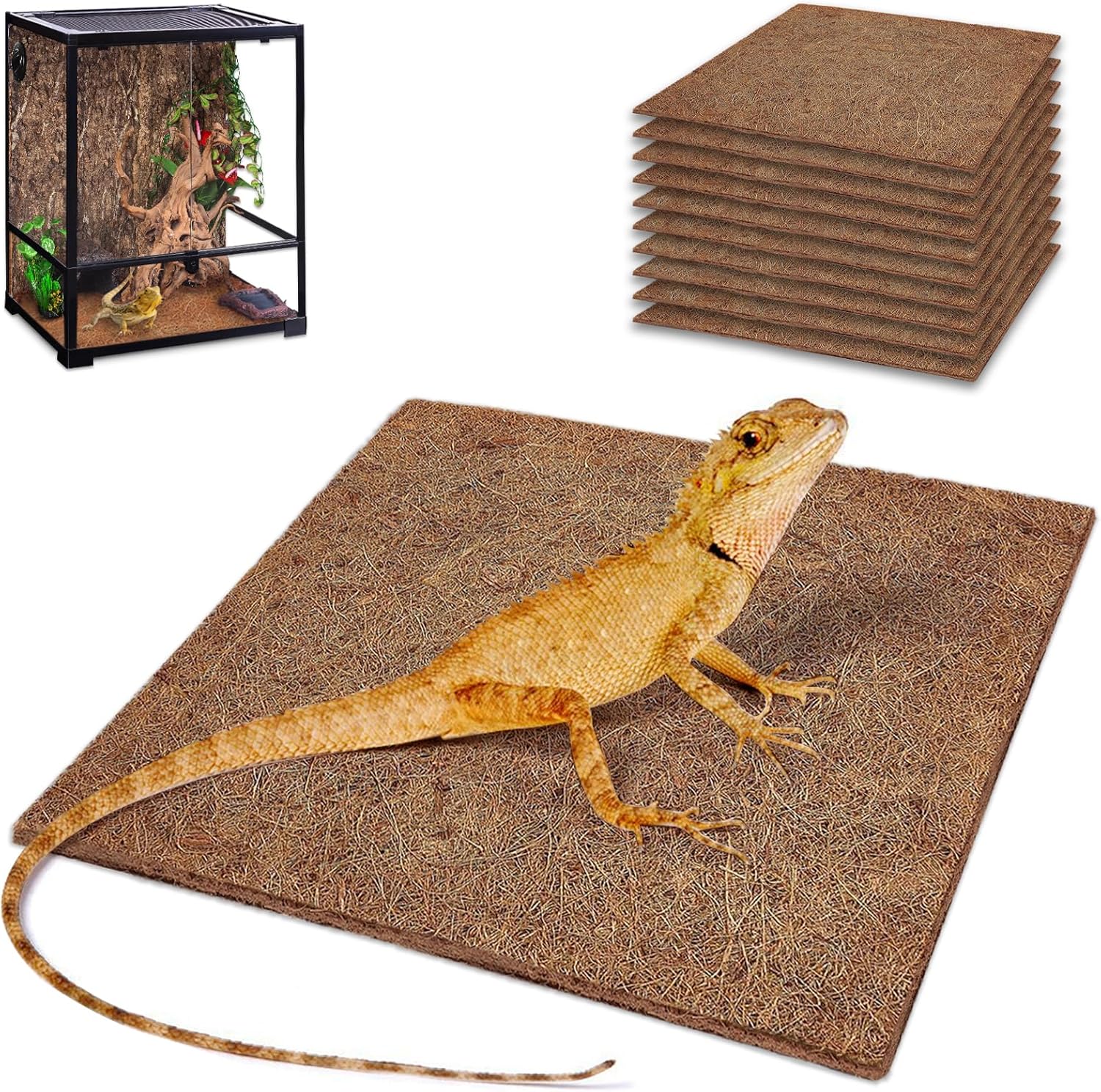 Substrate Coconut Fiber - 10 Pcs Reptile Carpet, 12x12 inch