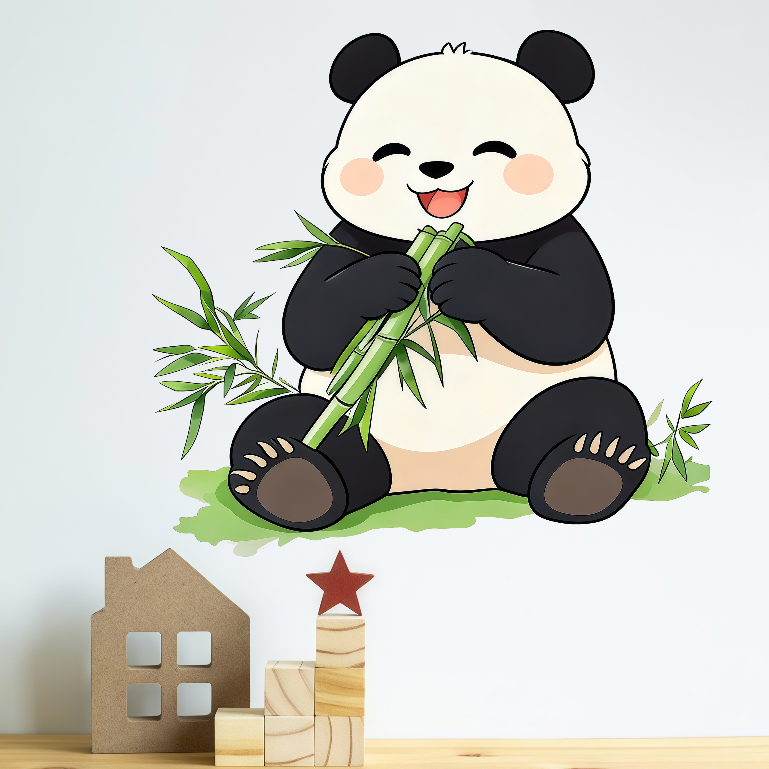 Pvc Panel Background - Bamboo And Panda Wall Decals Self-Adhesive